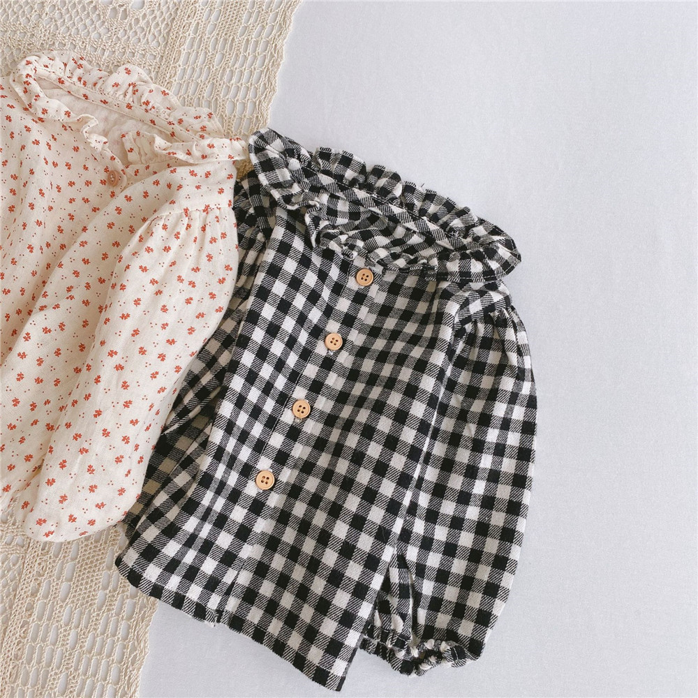 Baby Girl Blouse Shirt Plaid Floral Soft Comfortable Korean Top Spring Autumn Infant Clothing