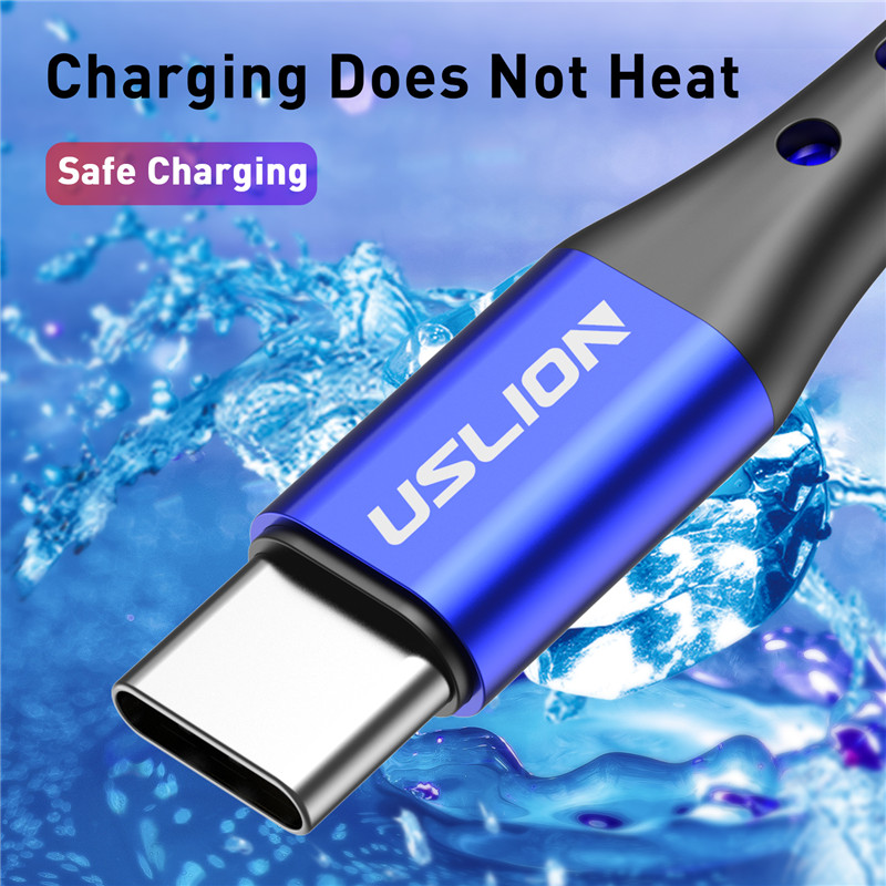 USLION Type C USB Cable For Huawei P30 Pro Fast Charge Phone Charging Wire USB C Data line For Samsung S9 S10 Type C 3A Charger