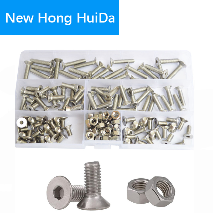 M2 M3 M4 M5 M6 Hex Socket Flat Head Machine Screw Metric Thread Countersunk Hexagon Bolt Assortment kit Set 304 Stainless Steel