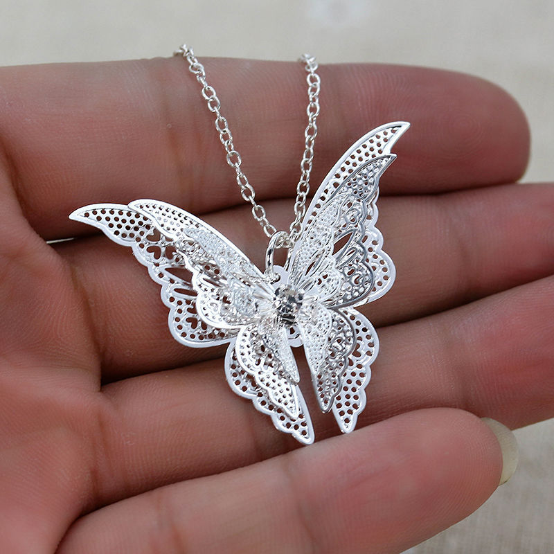 Silver Lovely Butterfly Pendant Necklace Jewelry for Women Girls Kids Pendant Chain Necklace 20+2 inch Women Jewelry