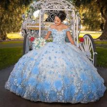 2021 Baby Blue Sweet 16 Quinceanera Dresses For Girls 3D Flowers Lace Sweetheart Lace-up Ball Gown vestidos de 15 años