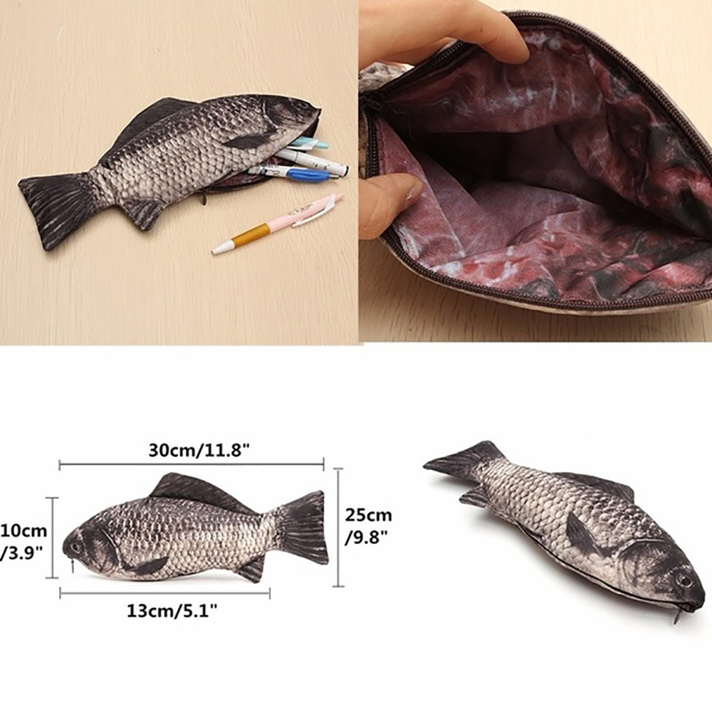 Fish Shape Pen Bag Carp Storage With Zipper School Office Pencil Stationery Organizer Case Home Makeup Brush Cosmetic Pouch