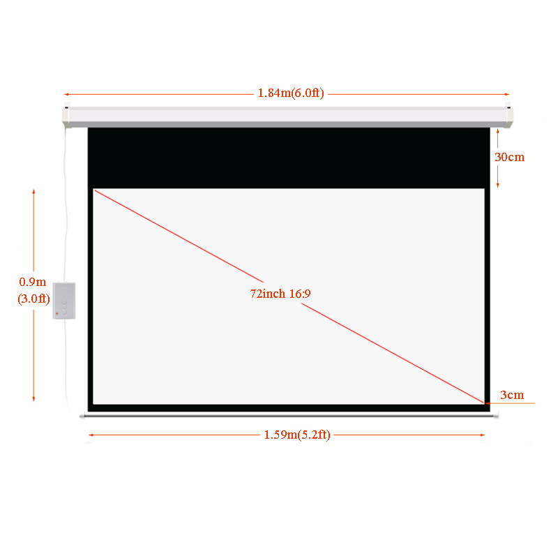 72 inches 16:9 Electric Projection Screen Matt White pantalla proyeccion for LED LCD HD Movie Motorized Projector Screen