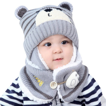 2pcs Unisex Kids Cartoon Bear Stripe Hats Scarf Baby Cap Set Girl Boy Cap Scarf Set Child Winter Earmuffs Hat Scarf Warm Suit