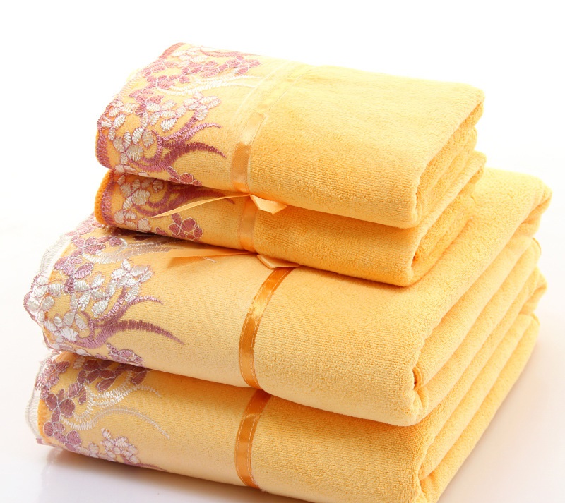 2pcs/set microfiber Elegant Embroidered towel set solid 1pc face towel and 1pc bath towel Quick Dry Towels bathroom for Adult
