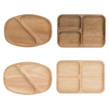 2/4 Grids Wooden Snack Plate Breakfast Bread Tray Fruit Dessert Dish Organizer 28GF