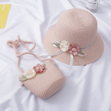 Girls 2-7 Age Straw Hat With Flower Children Sun Hat And Bag Set Solid Color Casual Beach Sun Hat шляпа женская летняя