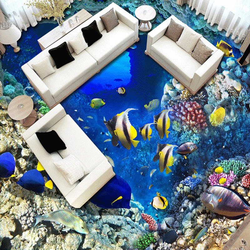 Custom 3D Mediterranean Shoal Of Fish Floor Wallpaper Waterproof For Bathroom 3D Landscape Wall Papers For Kids Wall Coverings