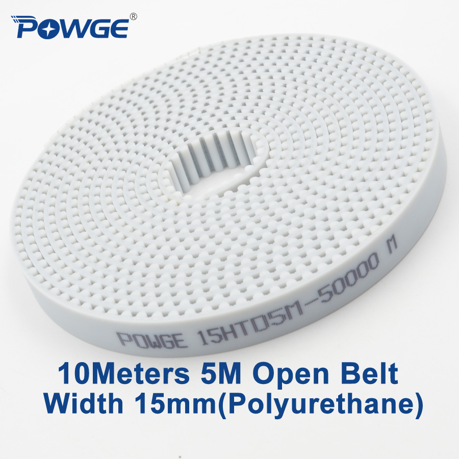 POWGE 10Meters PU White HTD 5M Open Timing belt 5M-15mm Width 15mm Polyurethane steel Arc Tooth HTD5M Timing Synchronous pulley
