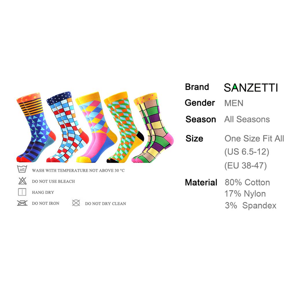 SANZETTI Men Socks Cozy Combed Cotton Funny Fantasy Diamond Stripe Wave Point Pattern Casual Happy Novelty Party Gifts Socks