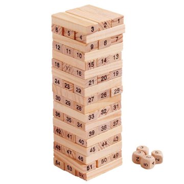 54 Pieces Log-coloured Digital Children's Stacked Building Blocks Wooden Tumbling Tower Game Family Garden Games Toy