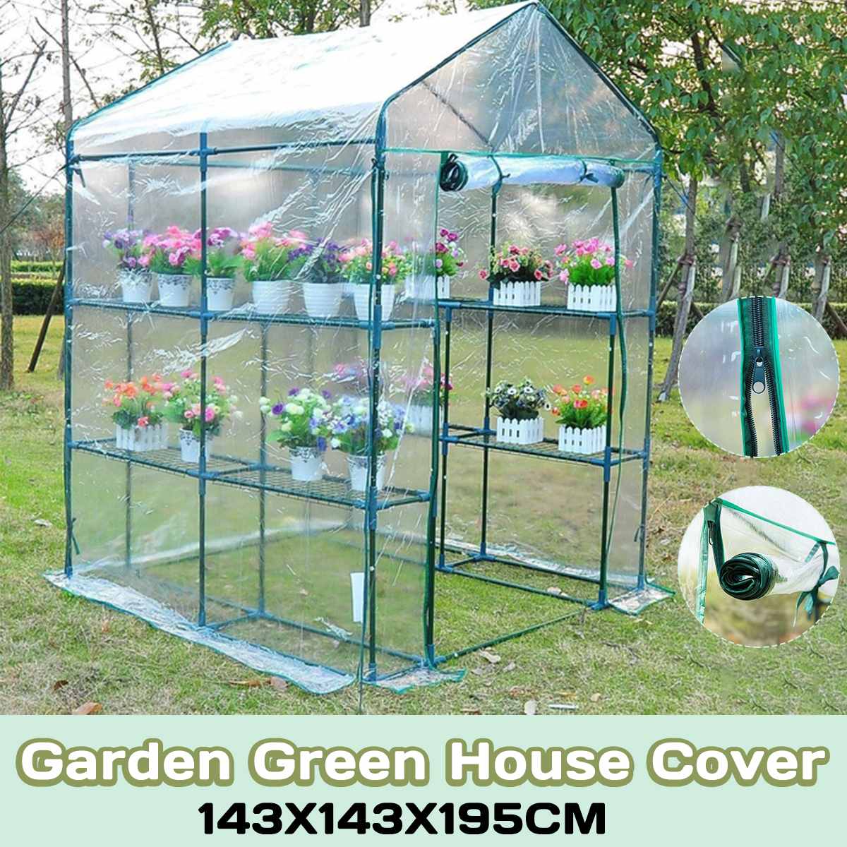 Portable Greenhouse Cover Garden Cover PVC Material Plants Flower House Waterproof Corrosion-resistant Durable 143X143X195cm