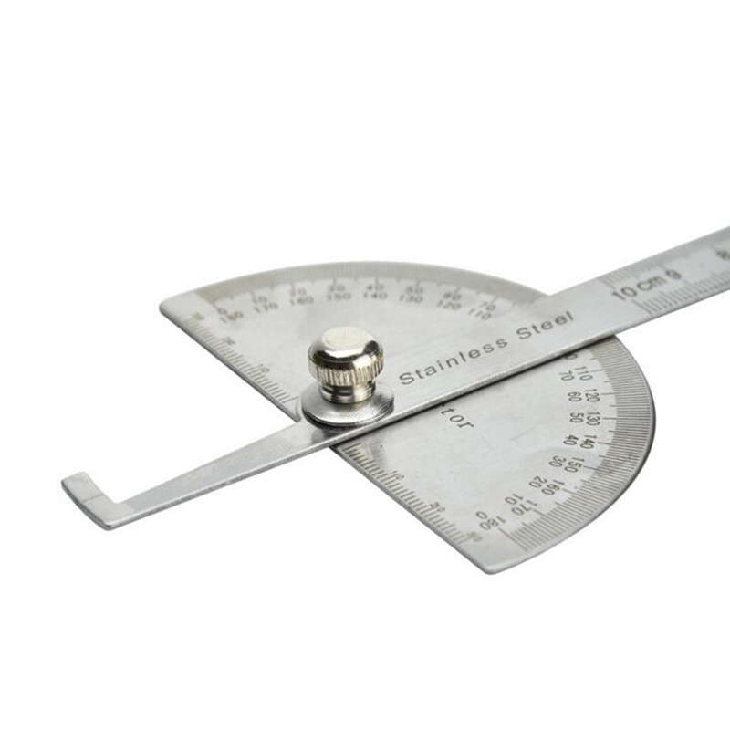 Silver Gray Carbon Steel Protractor Ruler 180 Degree Rotatin Angle measurement, round head 10cm Length Caliper