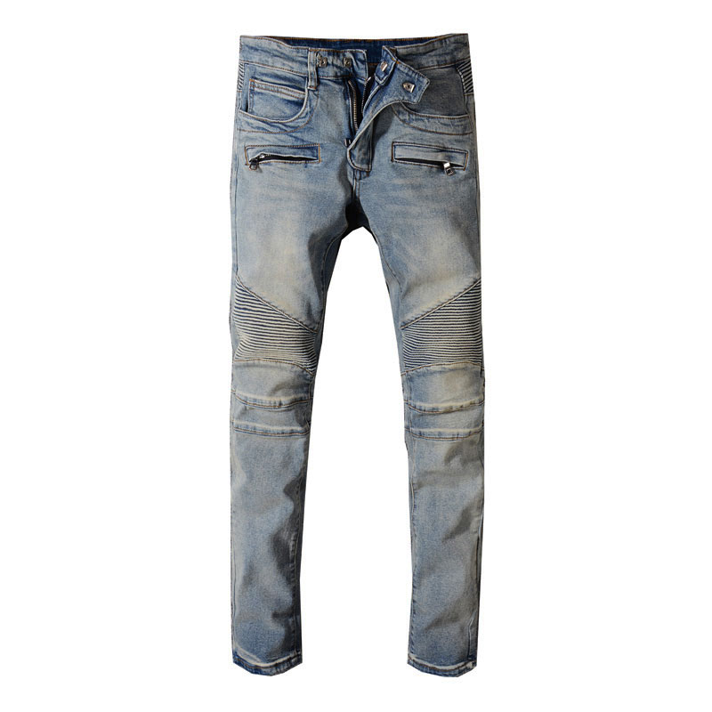 European High Street Fashion Men Jeans Retro Washed Zipper Pockets Denim Cargo Pants hombre American Streetwear Biker Jeans Men
