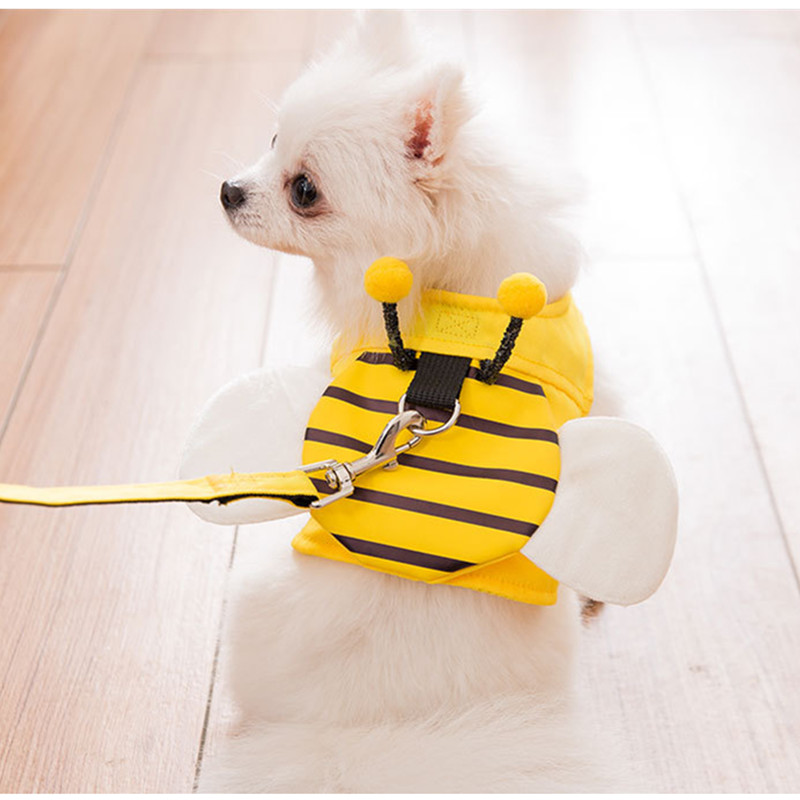 Cute Little Bee Shape Saddlebag with Leash Pet Backpack Harness Travel Outdoor Hiking for cat Small Dogs