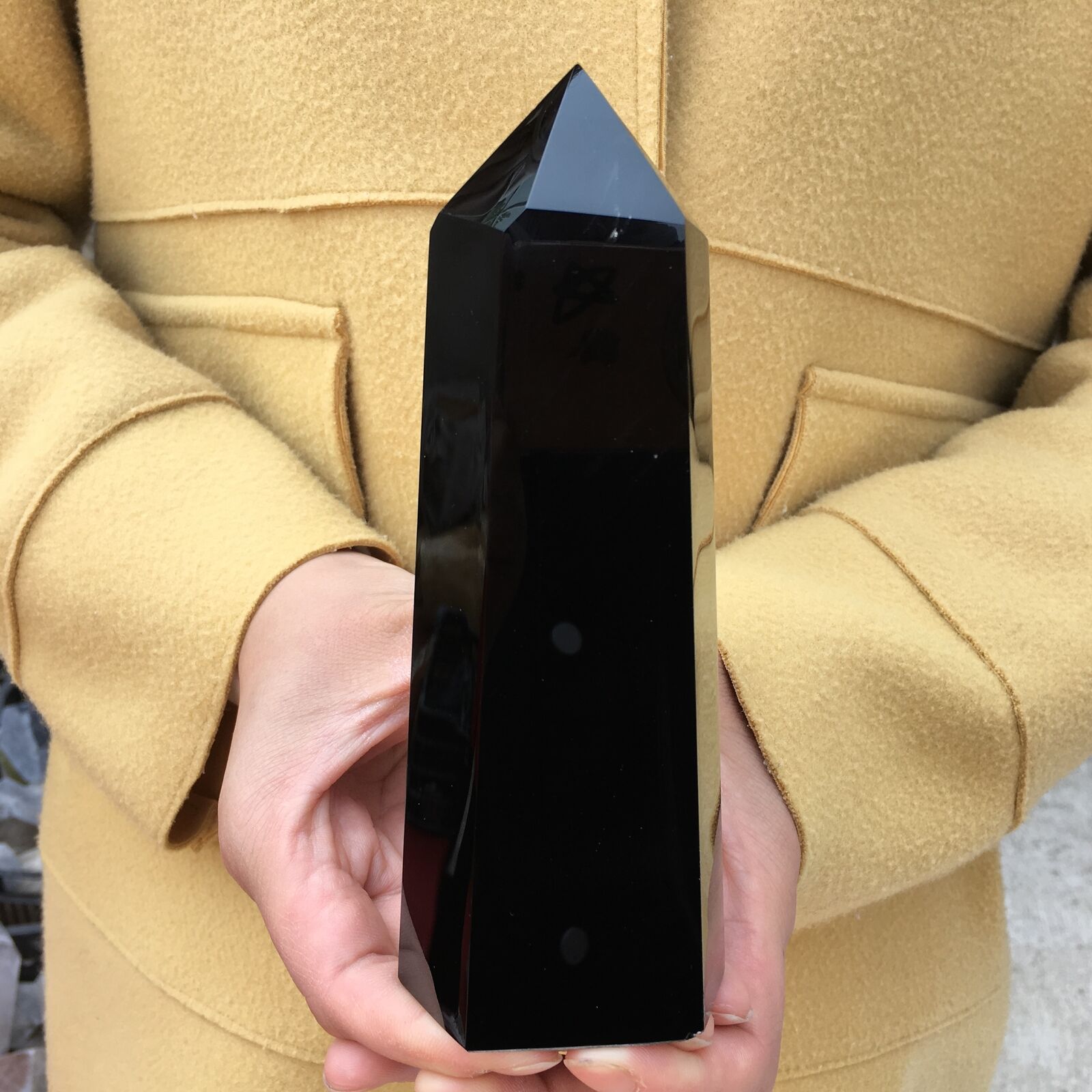 1PC Natural obsidian obelisk point quartz crystal wand healing 400-600g