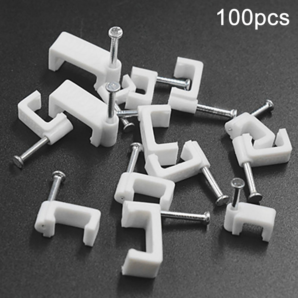 100Pcs Square Wire Card With Nail Cable Clip Office Sub Line DIY Mount Trough Fixing Wall Multipurpose Home Supplies Clamp