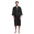 19 Momme Kimono Men's Sleepwear Silk Robe with Piping Pure Color Long Kimono Bathrobes Soft Nightgown