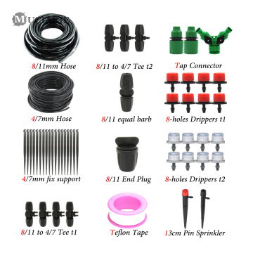 MUCIAKIE 3/8'' Main Line Hose Garden Irrigation System Watering Kits Automatic 2-Way Drip Irrigation Set Adjustable Drippers