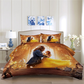 Disney 3D Duvet Cover Set Cartoon Beauty And The Beast Queen King Size Bed Linens Home Twin Full Single Double Adult Bedding Set