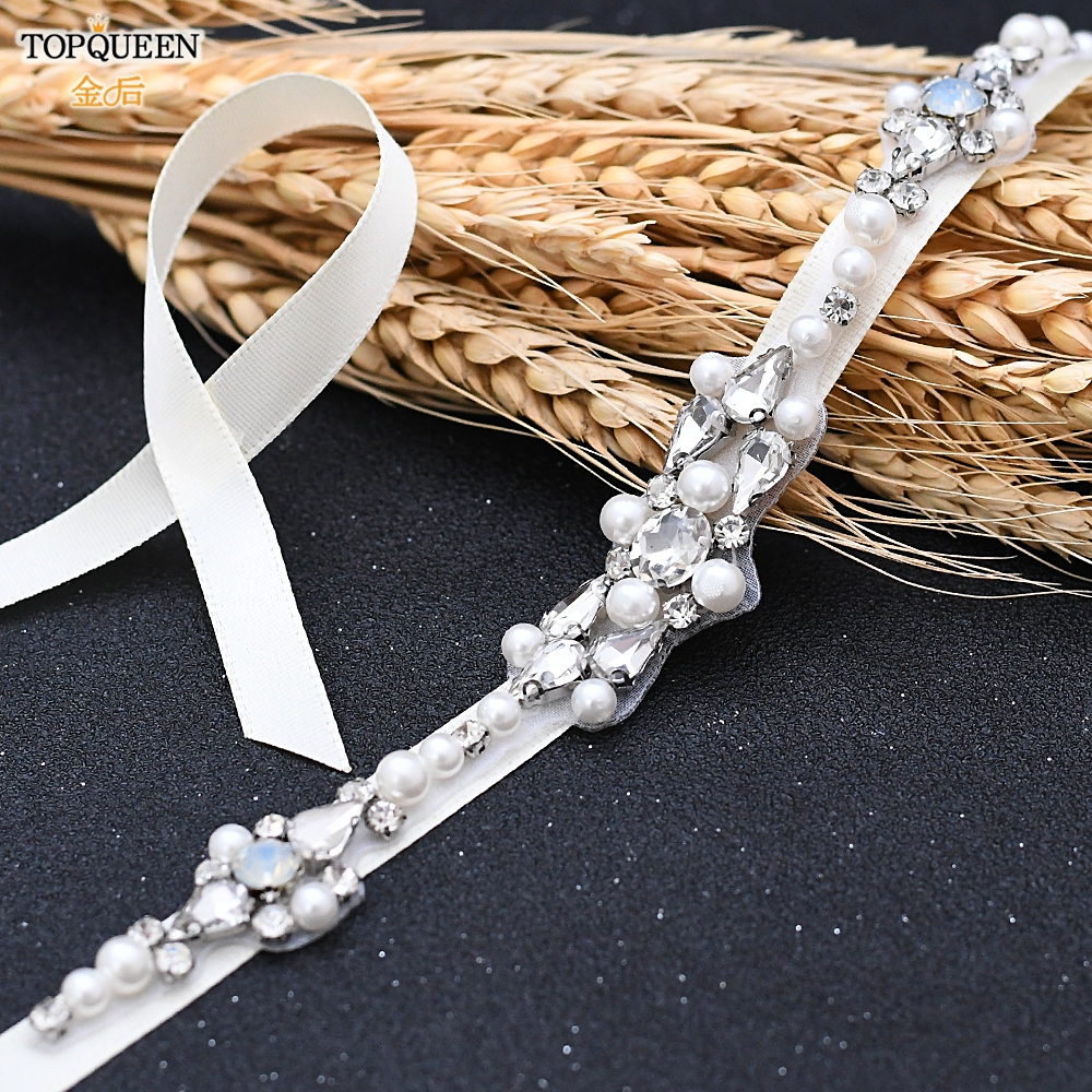 Topqueen S488 Luxury Opal Beaded Dress Belt Diamond Belt Bridesmaid Dress Belt for Wedding Decorative Belt Evening Dresses Belt