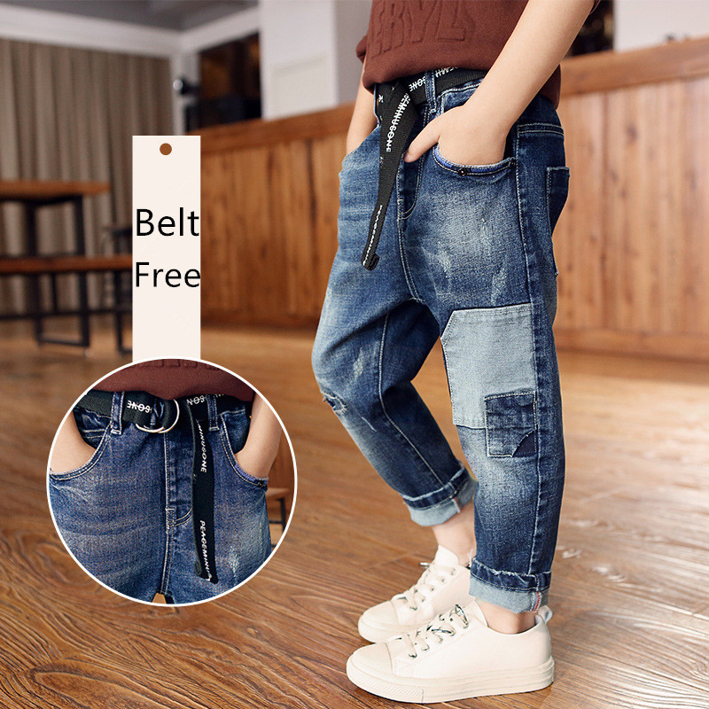 Cowboy Baby Boys Jeans Boys Ripped Patches Jeans Fashion Kids Denim PP Pants Legs 5 8 14 16 years Children Leisure Pants