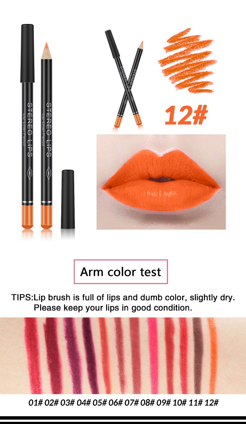 12 Colors Stylish Lip Liner Pencil Waterproof Lasting Lip Liner Pencil Black Color Sexy Matte Stick Beauty Makeup Cosmetic TSLM2