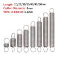 10Pcs 304 Stainless Steel Dual Hook Small Tension Spring Hardware Accessories Wire Dia 0.6mm Outer Dia 8mm Length 20-50mm