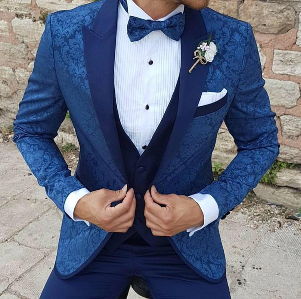 Custom Made Men's Suit 2020 Wedding Tuxedos Formal Printing Best Man Suits Groom Wear Tuxedos 3 Pieces Suits (Jacket+Pants+vest)