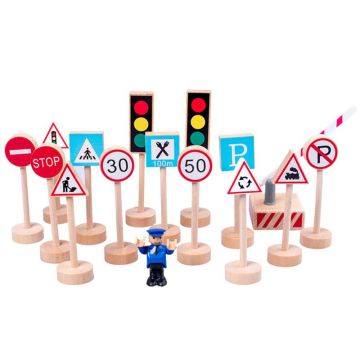 16PCS Colorful Wooden Street Traffic Signs Parking Scene Kids Children Educational Toy Set For Kids Birthday Gift Thomas Train