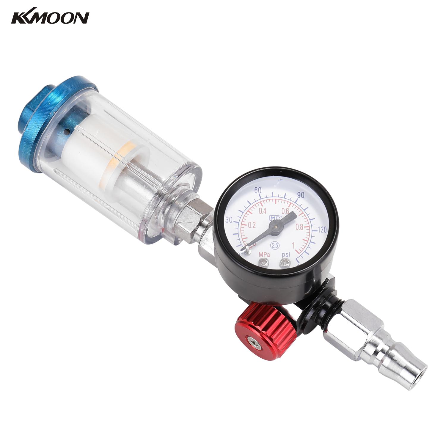 KKMOON HVLP Spray Air Regulator Pressure Gauge 1/4" Mini Inline Air Filter Separator Adjustable Air Pressure Regulator Gauge