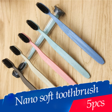 5 pieces Natural Bamboo Toothbrush Portable Soft Wheat Straw Charcoal Tooth Brush Tongue Cleaner For Adults Oral Hygiene Care