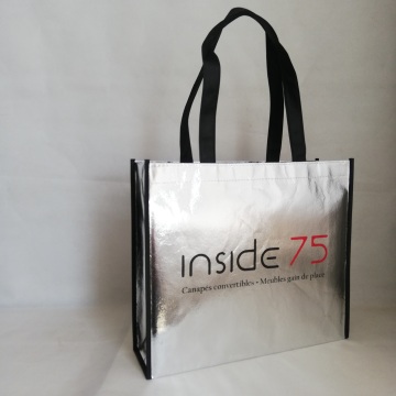 Reusable Tote Bags with your logo 500pcs/lot Custom Metallic Non-woven Fabric Silver Laser Lamination Promotional New Store Bags