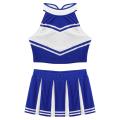 Womens Cheerleader Uniform Outfit Stand Collar Crop Top with Mini Pleated Skirts Cheerleading Clothes Carnival Cosplay Costume