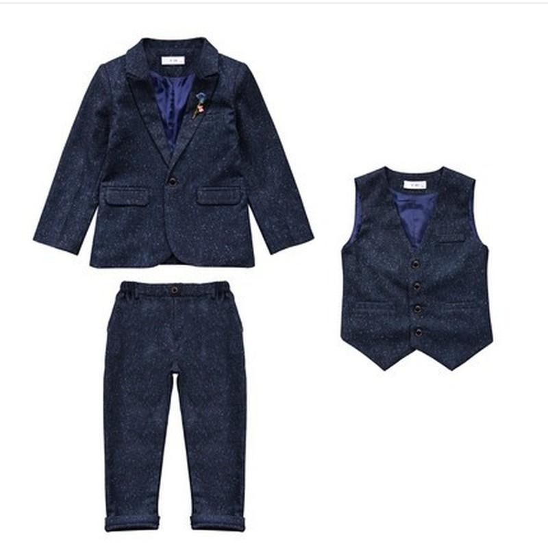 2021 NewKids Boys Suits for Weddings Vest Blazers Long Pants 3pcs Cotton Formal Party Baby Outerwear Children Clothes Coats Blue