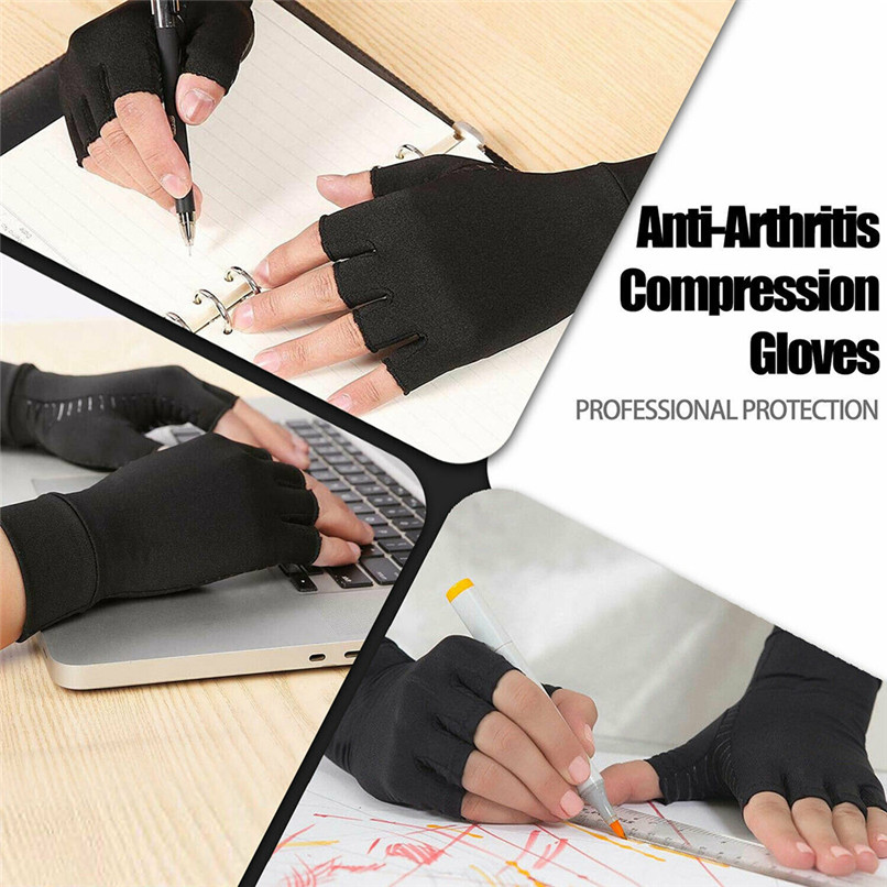 1 Pair Compression Arthritis Gloves for Women Men Joint Pain Relief Half Finger Brace Therapy Wrist Support Anti-slip J15