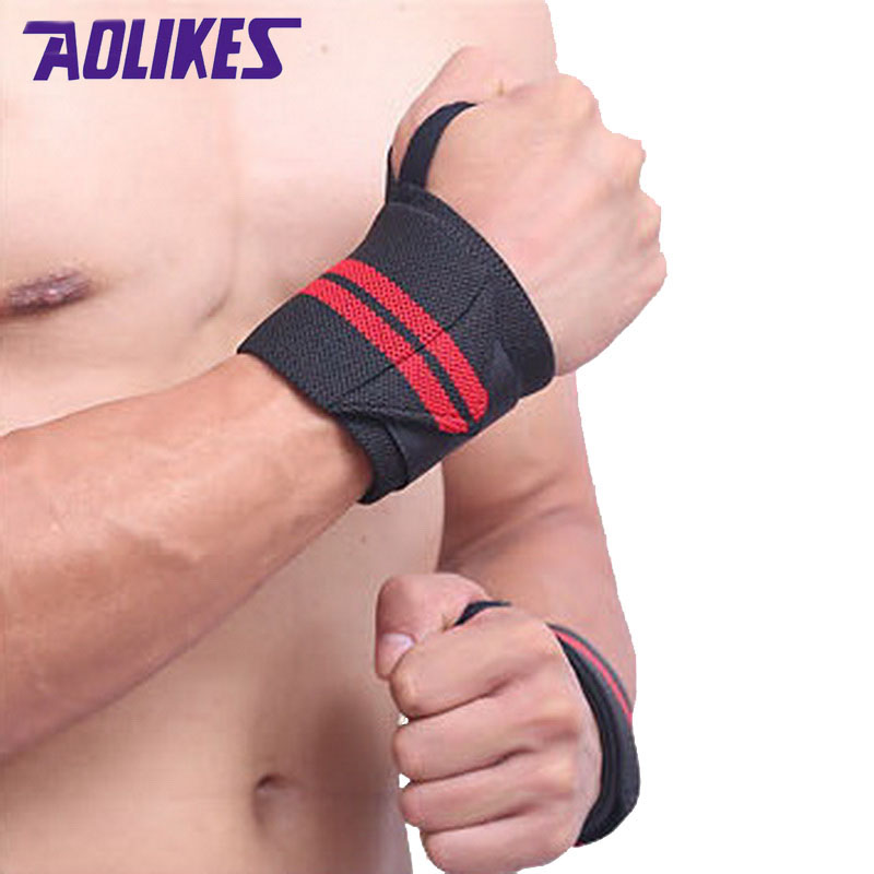 AOLIKES 1 Pair Weightlifting Wristband Sport Training Hand Bands Wrist Support Strap Wraps Bandages For Powerlifting Gym Fitness