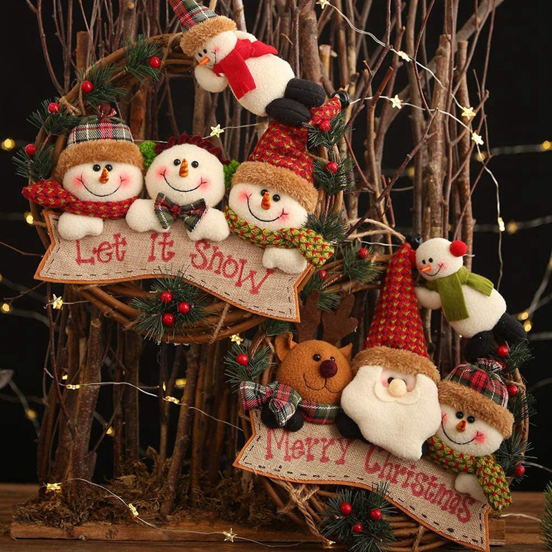 29CM Christmas Wreath Santa Claus Snowman Elk Door Hanging Decorations Xmas Holiday Front Door Ornaments