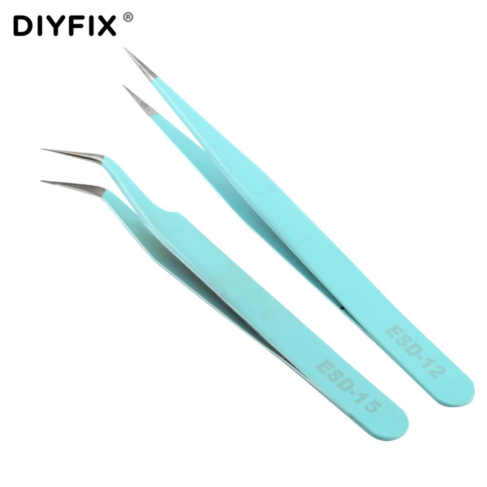 DIYFIX Eyelash Extension Tweezers Precision Straight Curved Forceps Pliers for Nail Art Rhinestones Gem Decor Picking Hand Tools