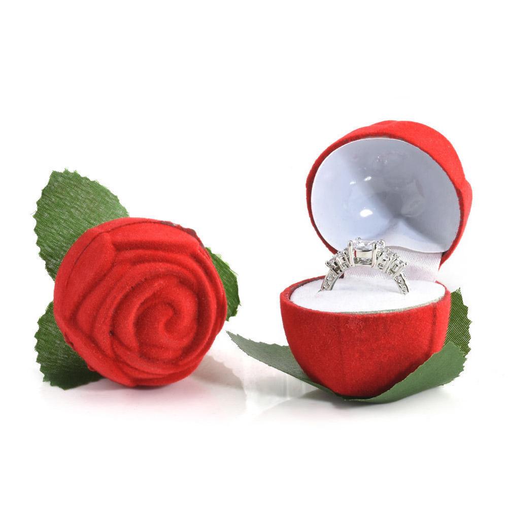 1pcs Artificial Flower Red Rose Head Jewelry Box Wedding Ring Gift Case Earrings Storage Display Holder Beautiful Romantic