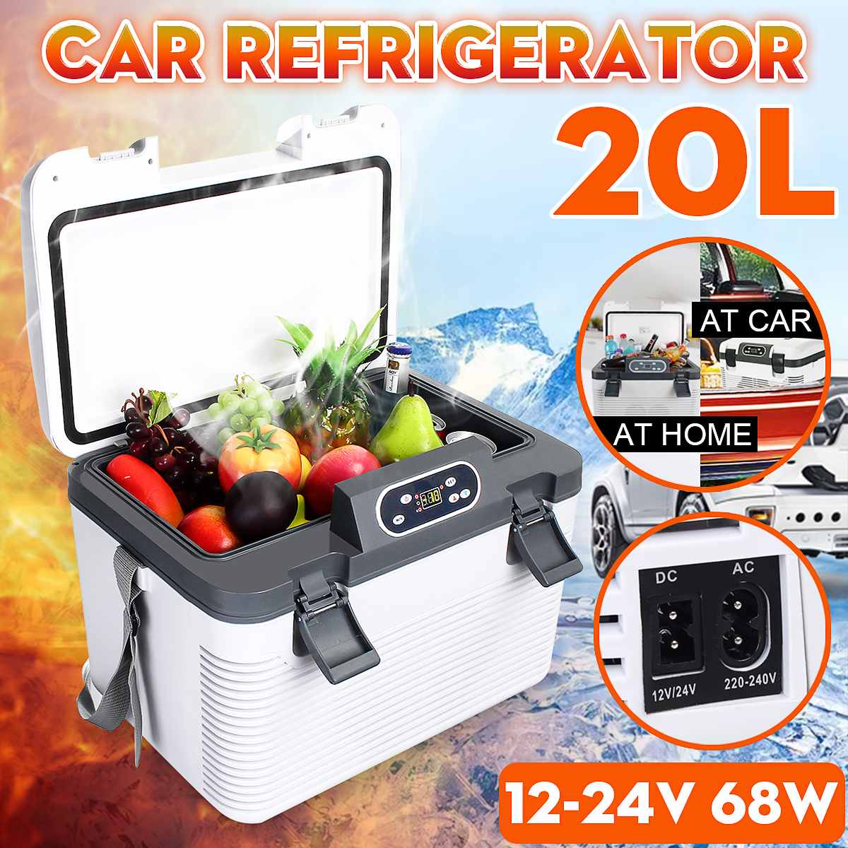 -5~65 Degrees Car Refrigerator 20L Freeze heating DC12-24V/AC220V Fridge Compressor for Car Home Picnic Refrigeration heating