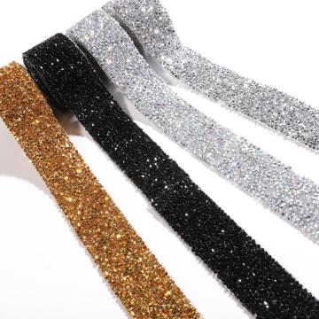 1Yard 1/1.5/2/3cm Solid Color Grosgrain Ribbon With Rhinestone Hot Fix Tape For Wedding Party Decoration Gift Wrapping Ribbon