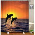 Sunlight Ocean Beach Fabric Shower Curtain Bathroom Curtains Sunset Dusk Sea Animal Dolphin Bath Screen with 12 Hooks