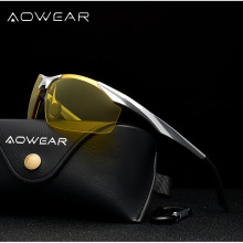 AOWEAR Men's Polarized Night Vision Glasses for Driving Goggles Aluminum Yellow Sunglasses Men High Quality Driver Eyewear