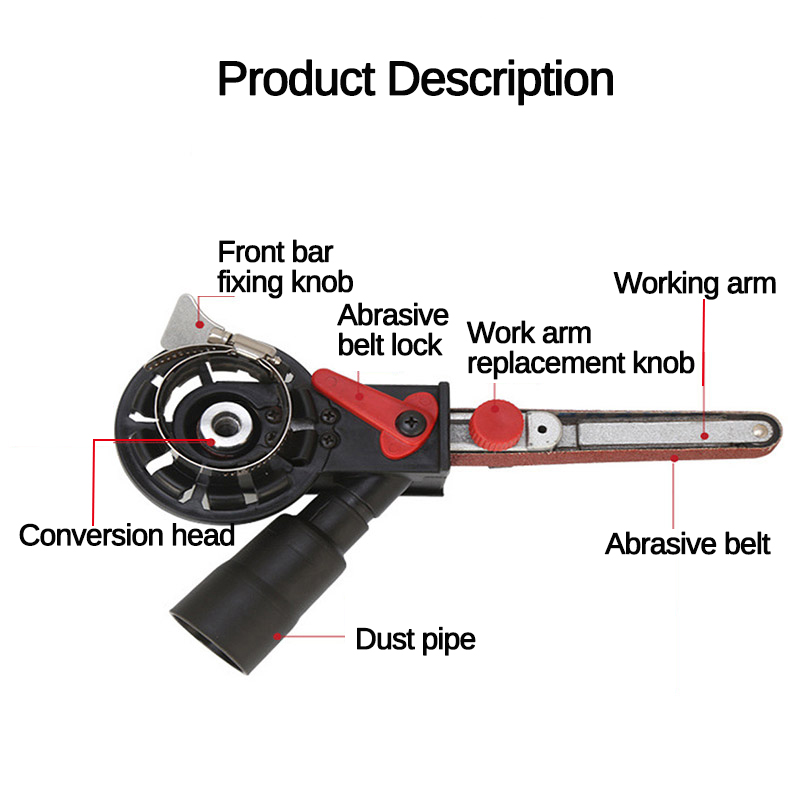 DIY M10 Sanding Belt Adapter 6 Speed Attachment Converting 100mm Electric Angle Grinder to Belt Sander Wood Metal Working