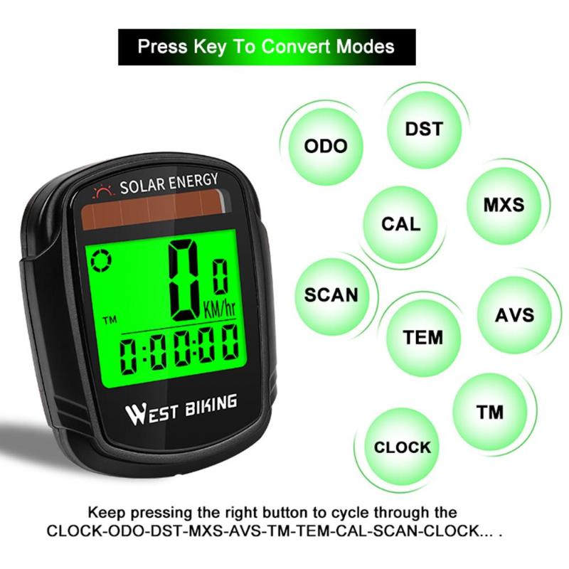Durable Solar Energy Bicycle Computer Multi-Function Solar Energy MTB Bike Computer Bicycle Wireless Backlight Odometer
