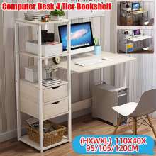 Upgraded Computer Laptop Desk 120cm Modern Style Computer Desk with 4 Tiers Bookshelf for Home Office Studying Living Room
