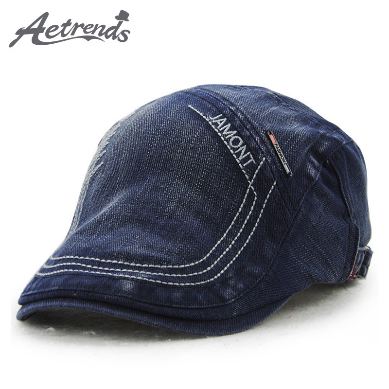 [AETRENDS] Denim Newsboy Flat Cap Gatsby Caps ivy Irish Cabbie Driver Hunting Hat Z-3502