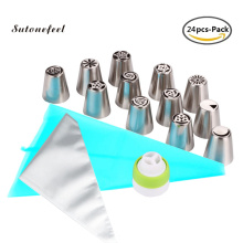 24PCS Decorating Tip Sets Silicone Ice Piping Bag 12pcs Stainless Steel Piping Nozzle Set 10pcs Pastry Bag Cake Decorating Tools