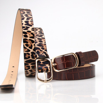New Fashion Fake Fissure PU Leather Waist Belts Casual Pin Buckle Knit Belt for Woman Summer Dress Leopard Waistband Quality